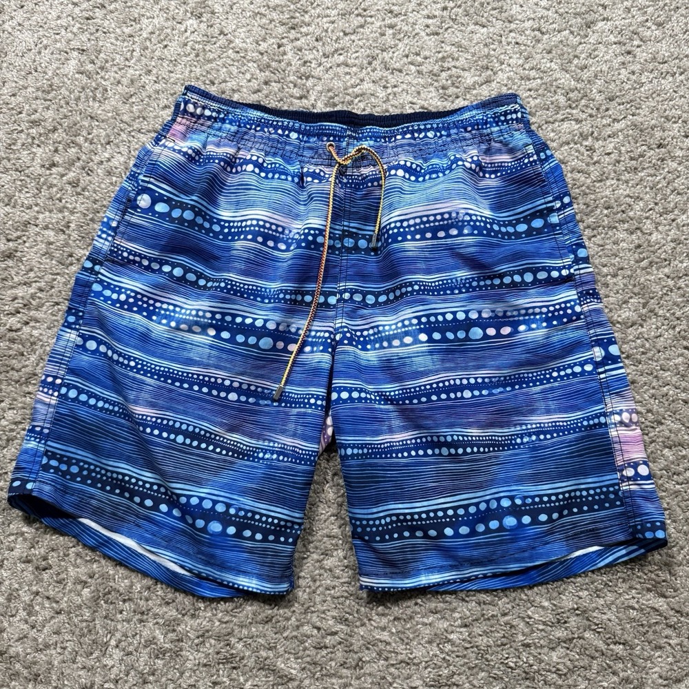 Bugatchi Men's Lined Swim Shorts SZ L Blue Elastic Waist Drawstring